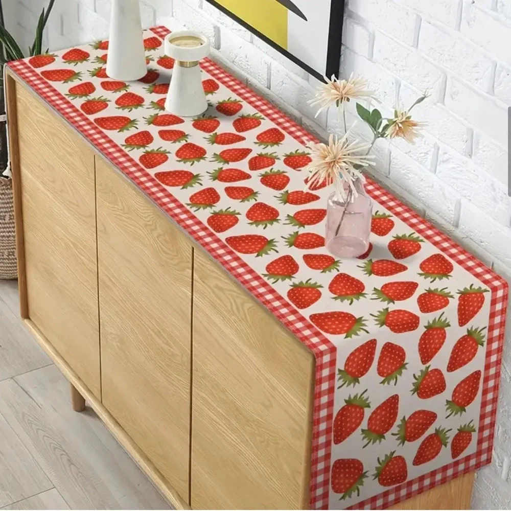 Strawberry Table Runner Buffalo Plaid Check Spring Summer Fruit Party Home Decor - Picture 2 of 4